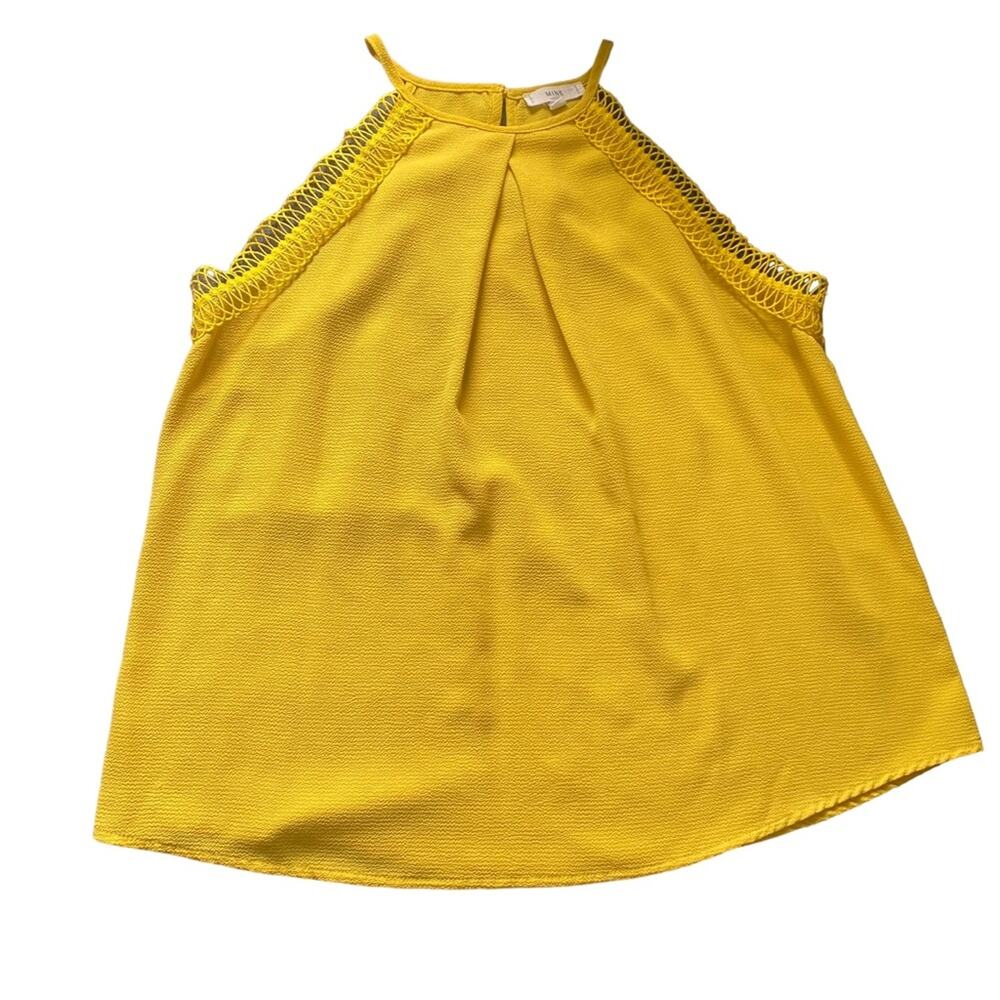 Mint - Yellow Halter Lace panel Keyhole back blouse Size Large